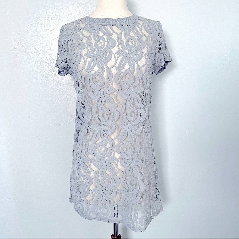 Anthropologie Gray Sheer Shirt Dress Coverup